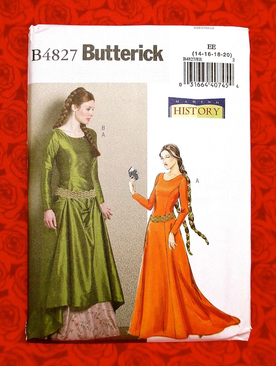 Butterick Sewing Pattern B4571 Medieval Long Gown UNCUT Plus Sizes 14 16 18 20 Renaissance Historical Reenactment Costume Madrigal Dress