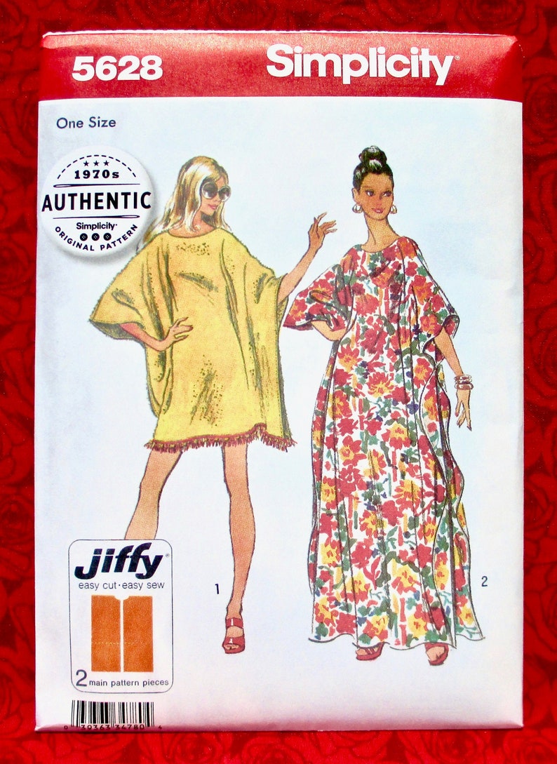 Simplicity Easy Sewing Pattern 5628 Caftan, Maxi & Short, Casual Loungewear, One Size, Party Hostess Long Robe, Spring Summer Fashion, UNCUT image 1