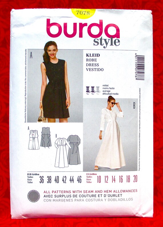 Burda Sewing Pattern 7078 Tie Back Dress Short Maxi Etsy