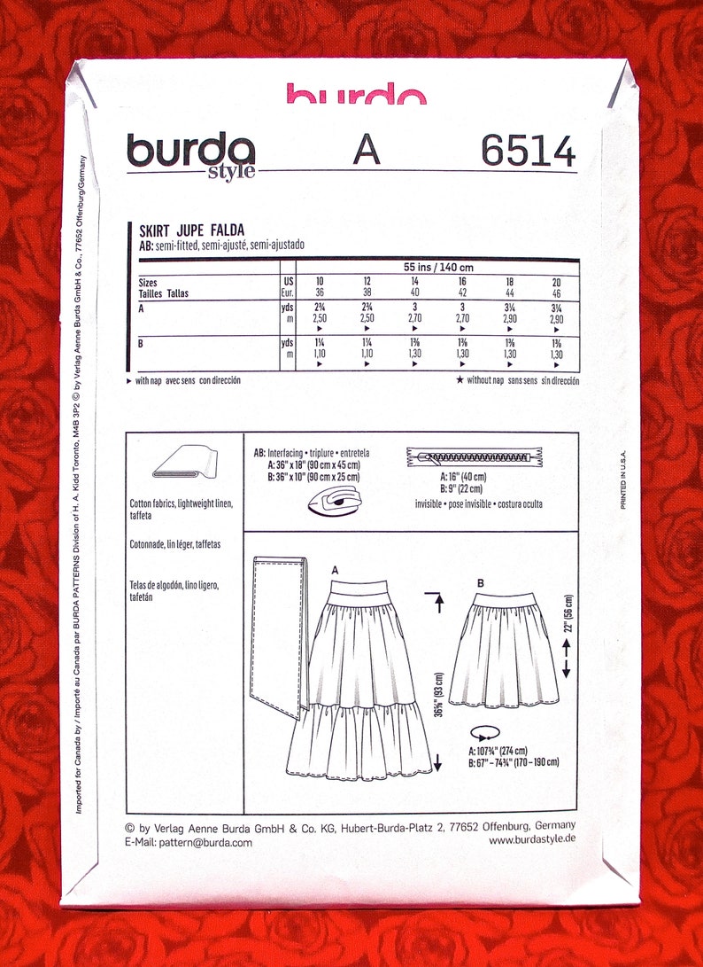 Burda Sewing Pattern 6514 Gathered Skirts Maxi Knee Length | Etsy