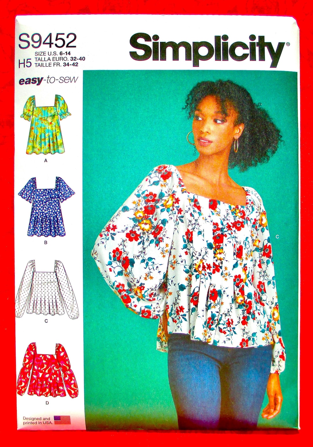 Simplicity Easy Sewing Pattern S9452 Peasant Top, Pleated Square Neck