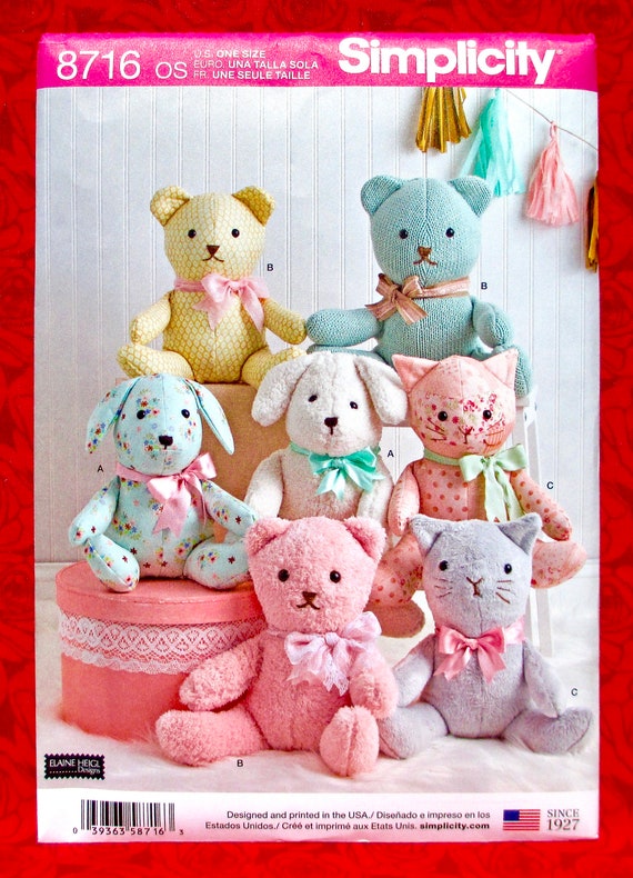  Simplicity Easy Plush Stuffed Animals Sewing Pattern