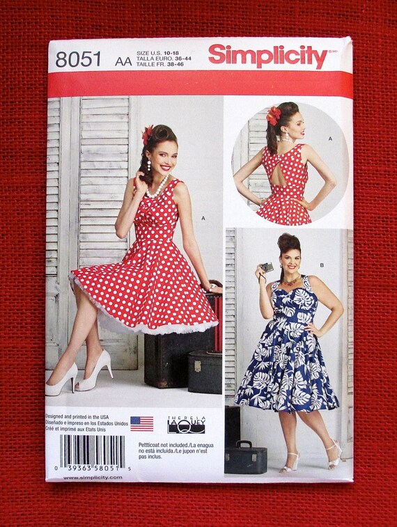 Simplicity Sewing Pattern 8051 Dresses, Rockabilly 1950's Retro Style,  Sizes 10 12 14 16 18, Mid-Century Modern, Summer Party Fashion, UNCUT