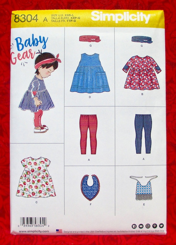 Simplicity Sewing Pattern 8304 Baby Leggings, Top, Dress, Headband