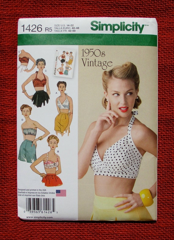 Simplicity Sewing Pattern 1426, Bra Bandeau Halter Bikini Tube Top, Plus  Sizes 14 16 18 20 22, 1950's Retro Style, Rockabilly Summer, UNCUT
