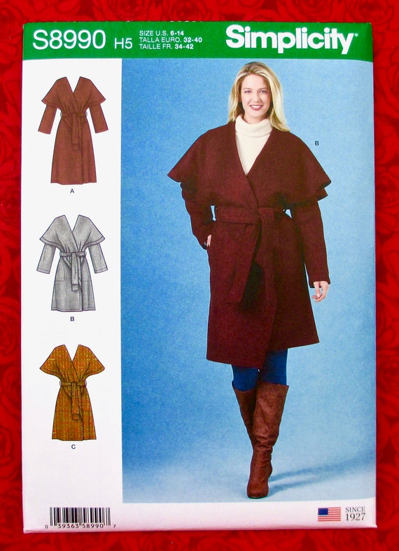 Simplicity Sewing Pattern S8990 Misses' Wrap Coats Simplicity Sewing Pattern S8990 Misses' Wrap Coats