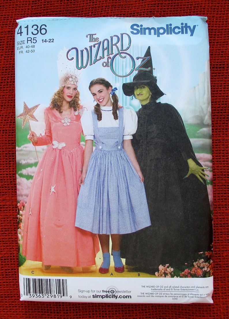 Wizard of Oz Costume Sewing Pattern Simplicity 4136 Dorothy Glinda Wicked Witch West, Miss Plus Sizes 14 16 18 20 22, Halloween Party, UNCUT image 1