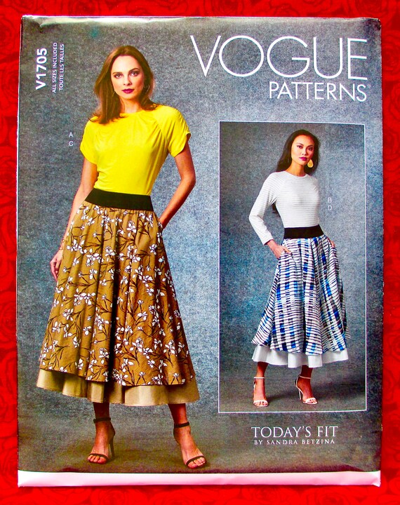 Vogue Sewing Pattern V1705, Layered Skirts, Pullover Knit Top