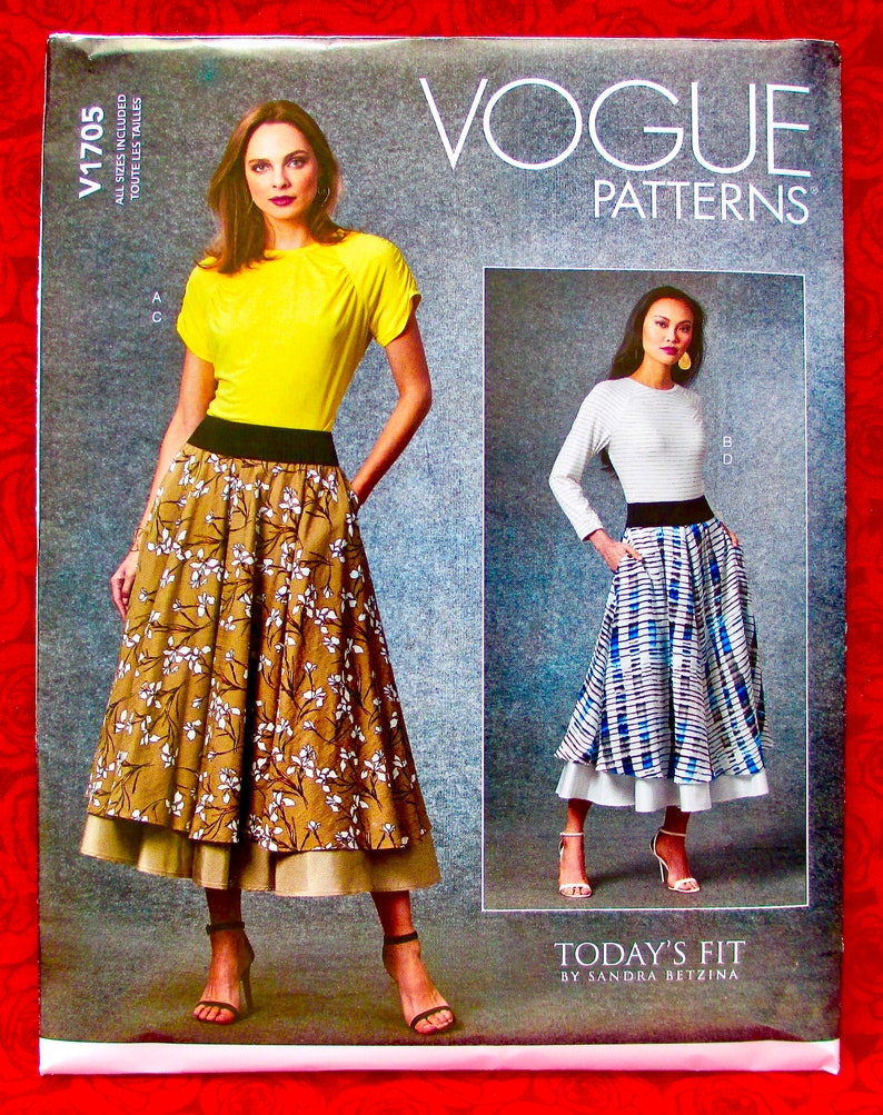 Vogue Sewing Pattern V1705, Layered Skirts, Pullover Knit Top, Sizes A-J, DIY Casual Winter Spring Sportswear, Sandra Betzina Fashion, UNCUT image 1