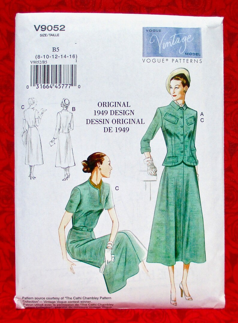 Miss Sizes 8 10 12 14 16 Spring Summer Sportswear Belt UNCUT Dress MCM Retro Fashion Vogue Sewing Pattern V9052 Jacket 1940/'s Suit