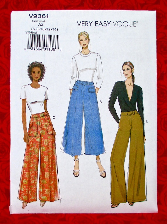 Vogue Easy Sewing Pattern V9361 Wide Leg Pants, Long