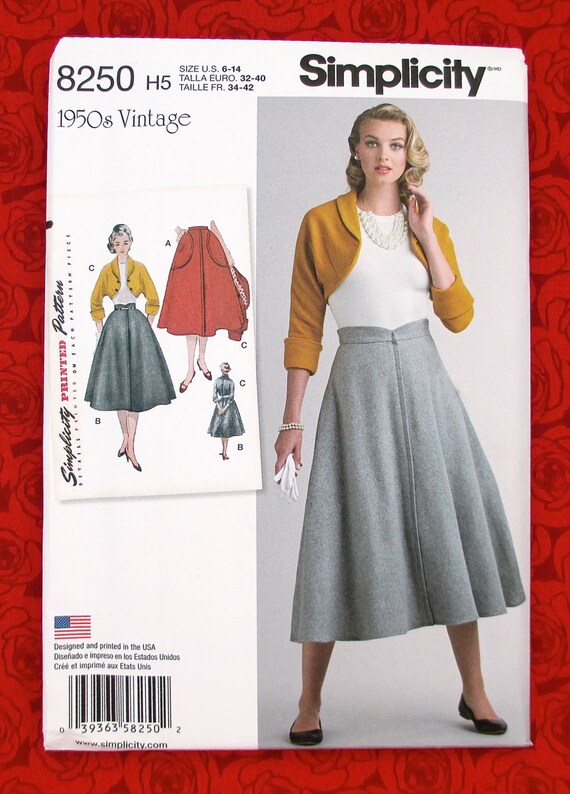 Simplicity Sewing Pattern 8250 Bolero Jacket Flared Skirt | Etsy