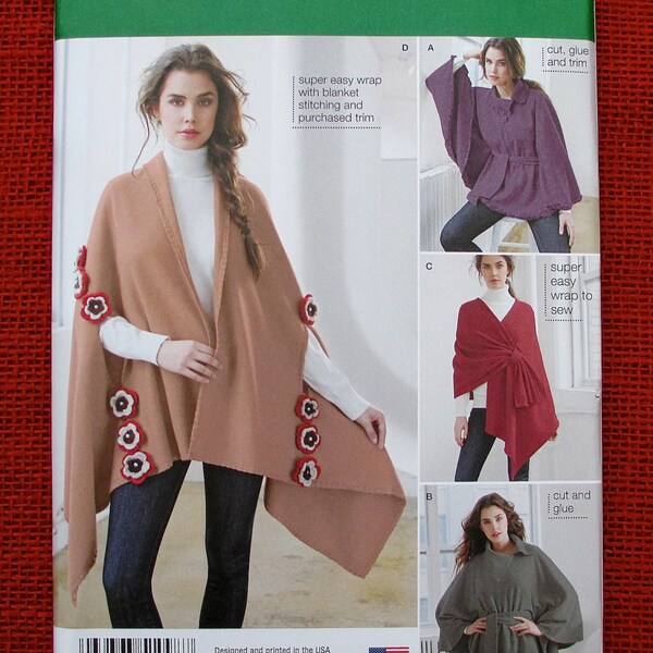 Simplicity 1098 Easy Sewing Pattern, Fleece Poncho Wrap, Outerwear, Women Fall Winter Casual Leisure Sportswear, DIY Boho Gypsy Chic, UNCUT