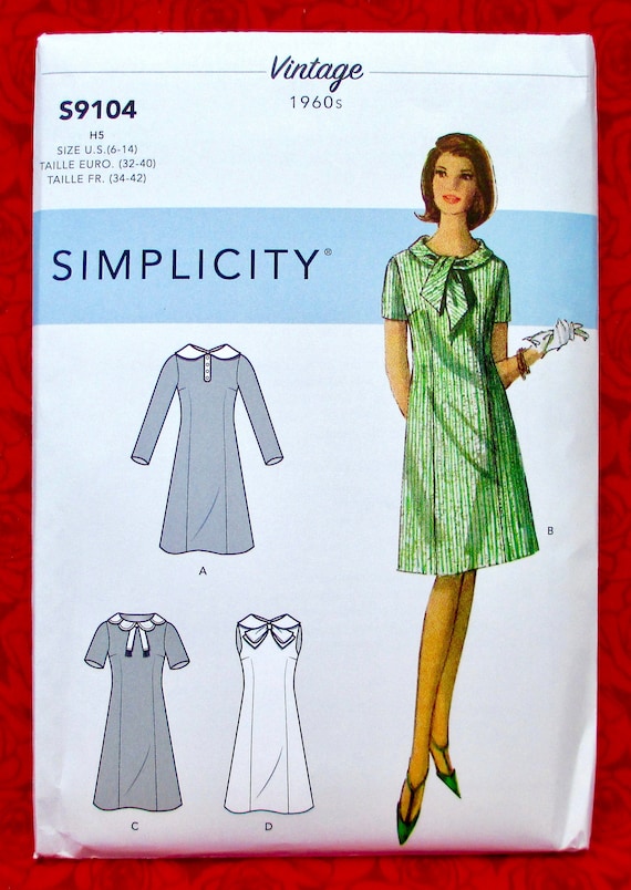 Simplicity Sewing Pattern S9104 Shift Dress Short Long Sleeve
