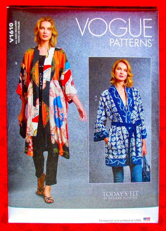 Vogue V1610 Easy Sewing Pattern Kimono Jacket Loose Fit Robe Belt Modern Evening Fashion Designer Sandra Betzina Spring Summer UNCUT Etsy