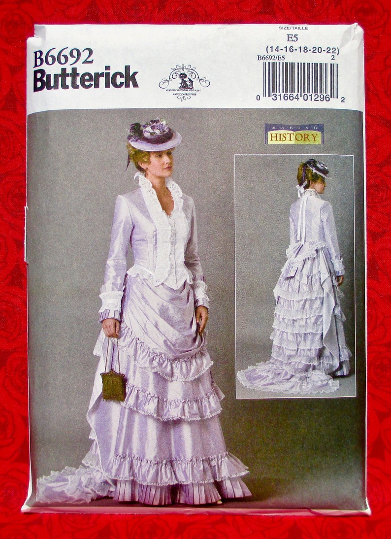 Butterick Sewing Pattern B6692 Victorian Suit, Jacket Skirt Train, Lace Trim, Sizes 14 16 18 20 22, 1800's Romantic Fashion Dress Gown UNCUT image 1
