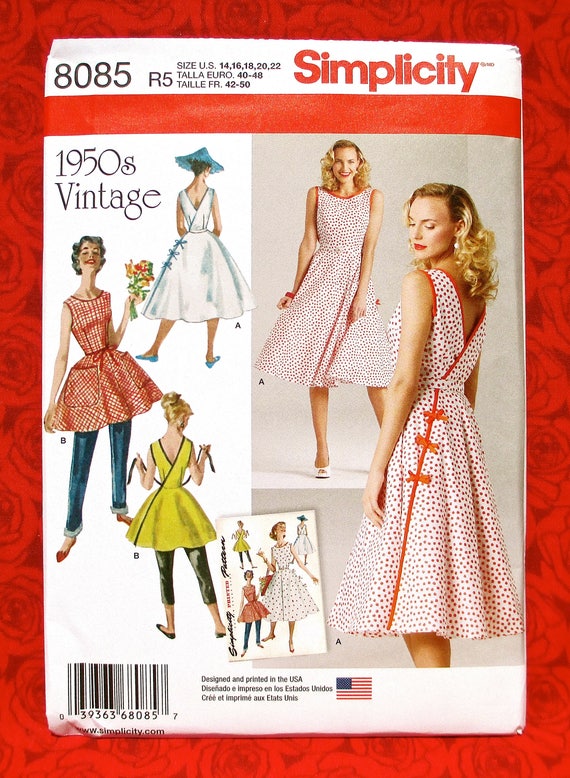 Simplicity Sewing Pattern 8085 Wrap Dress, Top, Sleeveless 1950's Vintage  Style Sundress, Sizes 14 16 18 20 22, Summer Casual Fashion, UNCUT 