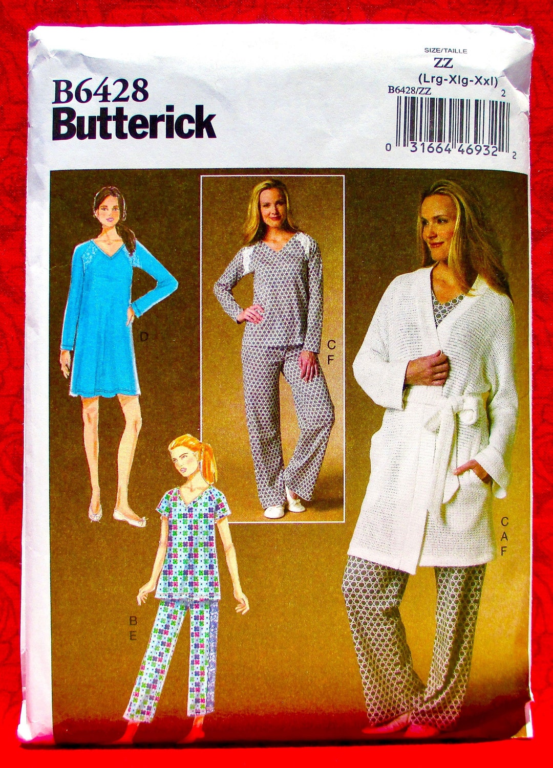 Butterick Easy Sewing Pattern B6428 Robe, Nightgown, Pajamas Pants ...