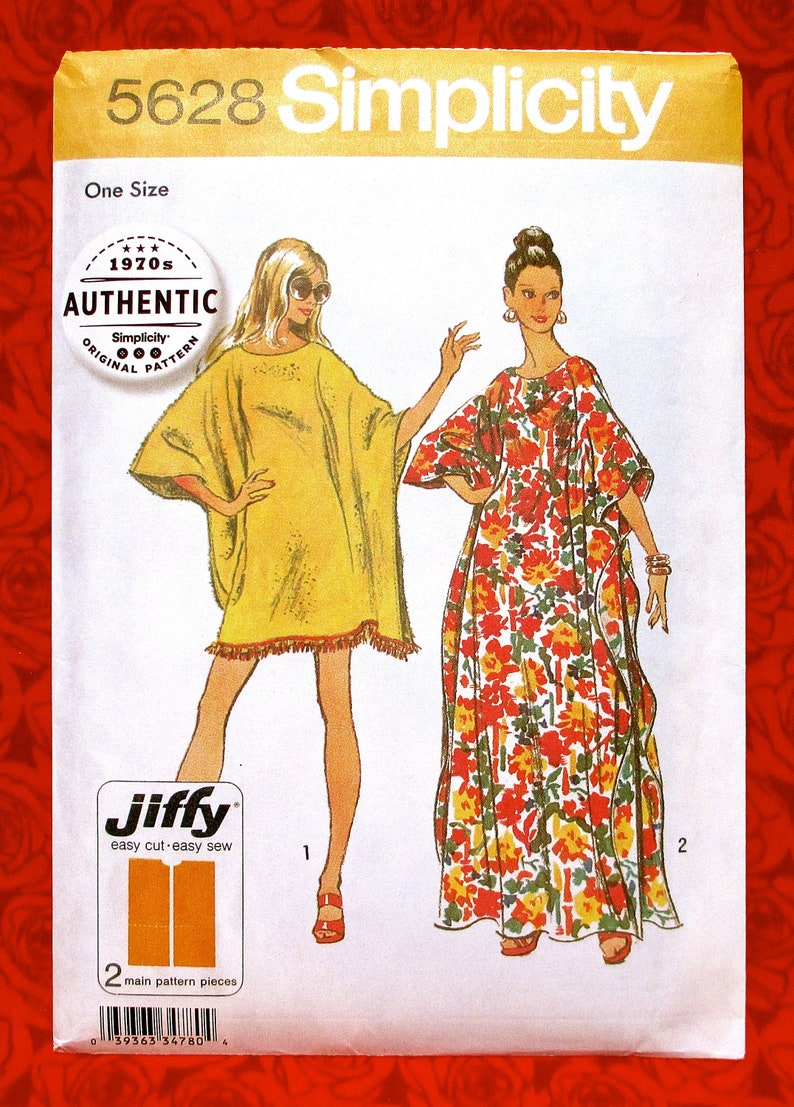 Simplicity Easy Sewing Pattern 5628 Caftan, Maxi & Short, Casual Loungewear, One Size, Party Hostess Long Robe, Spring Summer Fashion, UNCUT image 3