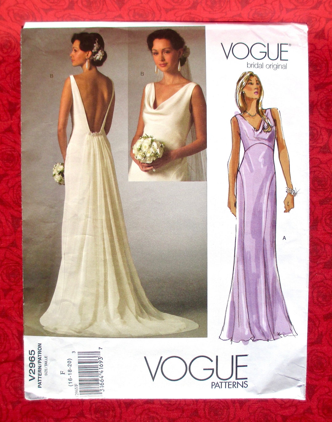 Vogue Sewing Pattern V2965 Bridal Gown, Formal Evening Dress Train ...