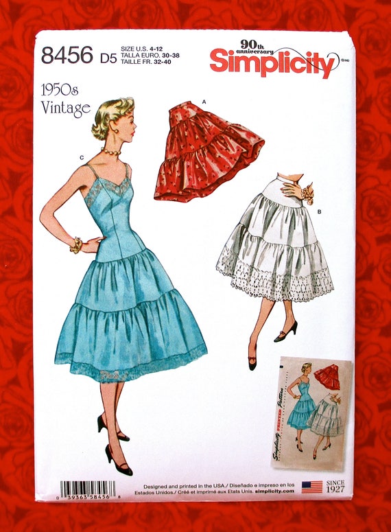 Simplicity Sewing Pattern 8456 Petticoat Full Slip, Retro Lingerie