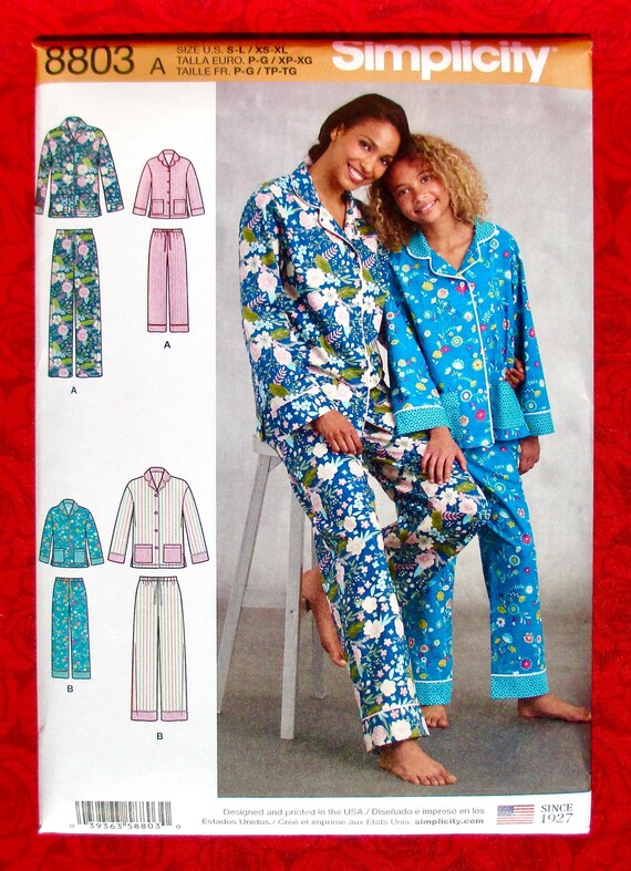 Simplicity Sewing Pattern 8803 Lounge Pants Shirt Pajamas Miss Girl s Sizes Xs S M L XL Winter Summer Casual Leisure Sleepwear UNCUT Etsy UK