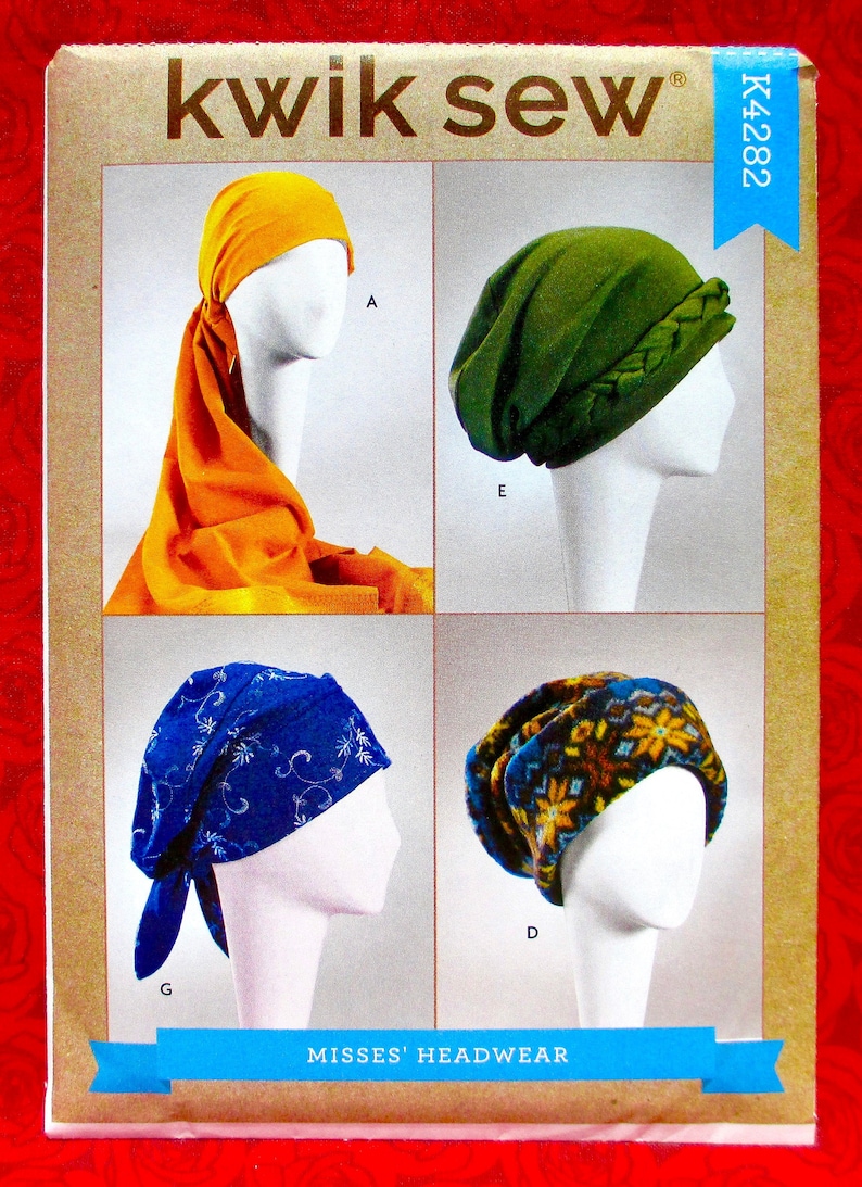 Kwik Sew Sewing Pattern K4282 Turban Head Wrap Hat Cap, Chemo Care Fashion Accessory, Women Sizes S M L, DIY Spring Summer Boho Style, UNCUT image 1