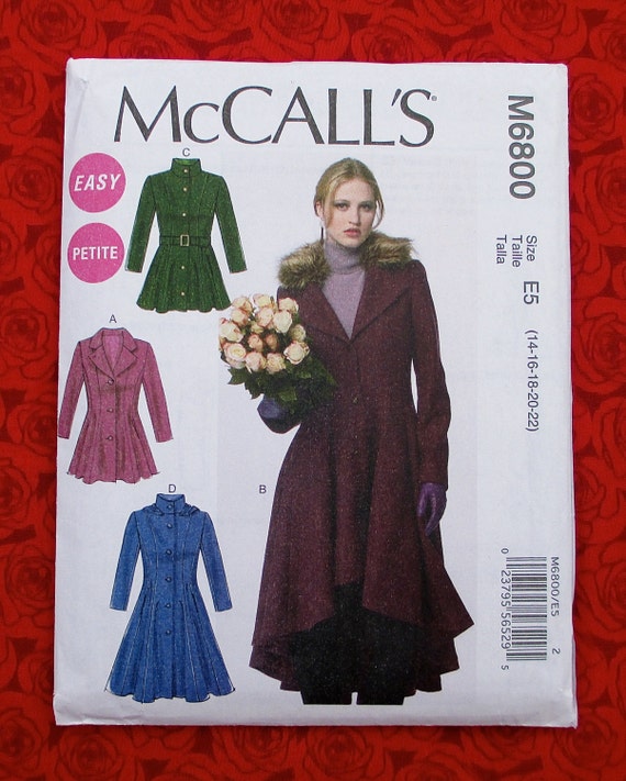 Mccall's Sewing Pattern M6800 Coat, Detachable Collar Hood, Plus