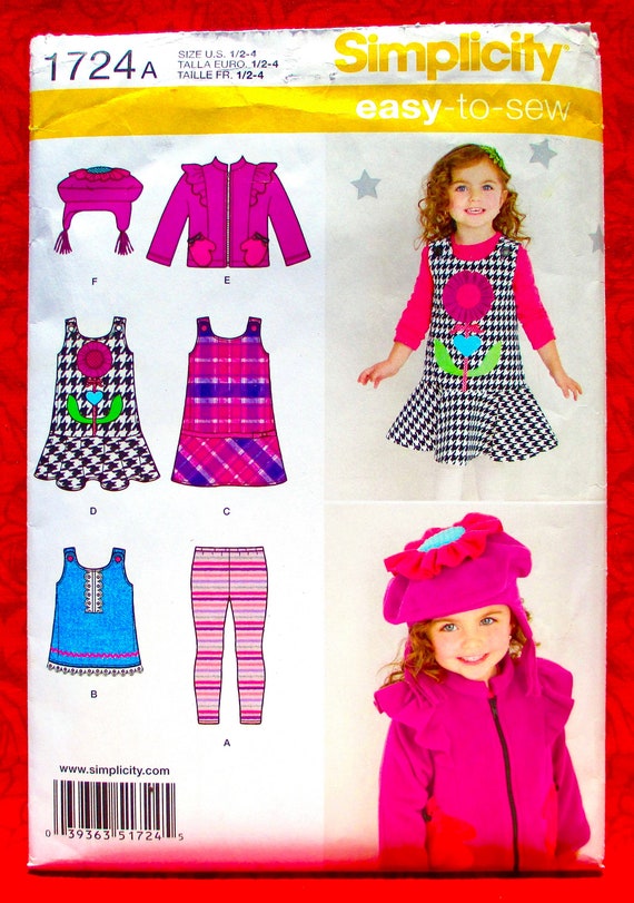 Simplicity Easy Sewing Pattern 1724 Jumper Dress, Jacket, Top, Leggings,  Hat, Toddler Girl Sizes 1/2 1 2 3 4, DIY Winter Spring Gift, UNCUT -   Canada