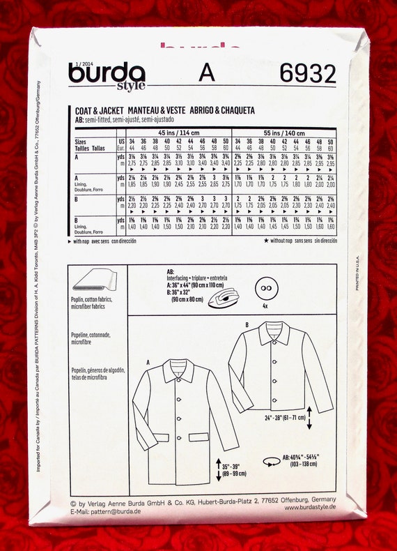 Burda Sewing Pattern 6932 Short Jacket Coat, Button-front Overcoat, Men  Sizes 34 50, Spring Casual Retro Outerwear, Winter Business, UNCUT - Etsy