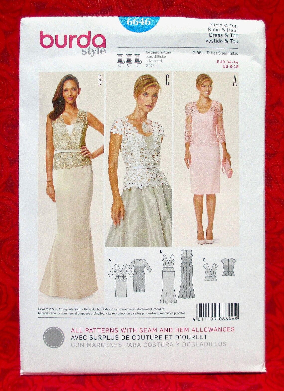 Burda Sewing Pattern 6646 Lace Overlay Formal Gown Dress Etsy