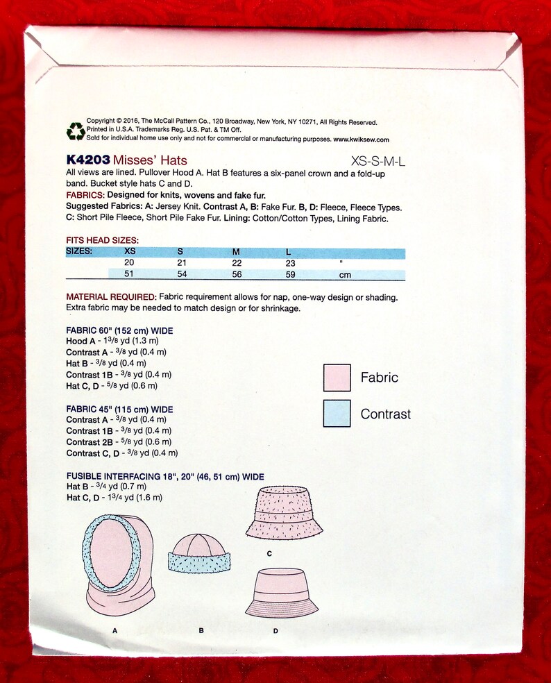 Kwik Sew Sewing Pattern K4203 Bucket Hat Pullover Hood Panel Etsy