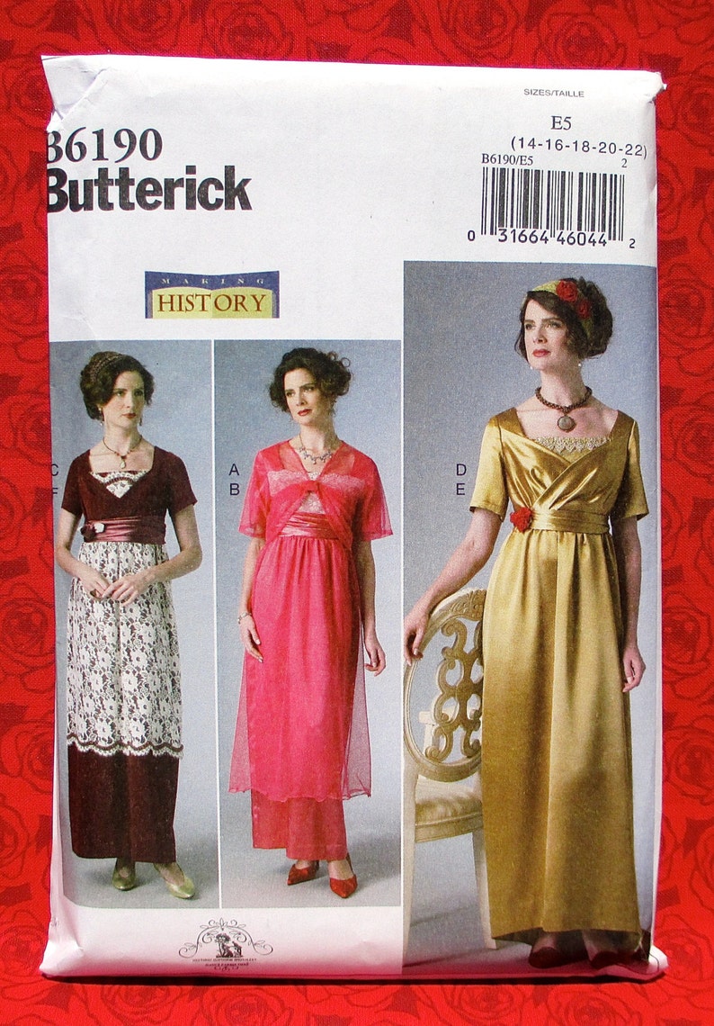 Overskirt Train UNCUT Jacket Butterick Sewing Pattern B6190 Edwardian Dress Historical Reenactment Headband Plus Sizes 14 16 18 20 22