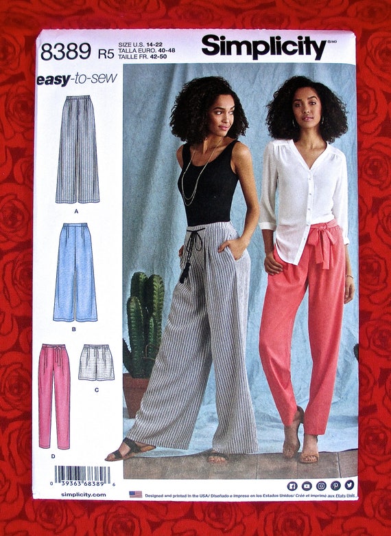 Simplicity Easy Sewing Pattern 8389 Long Pants, Pull-on, Shorts