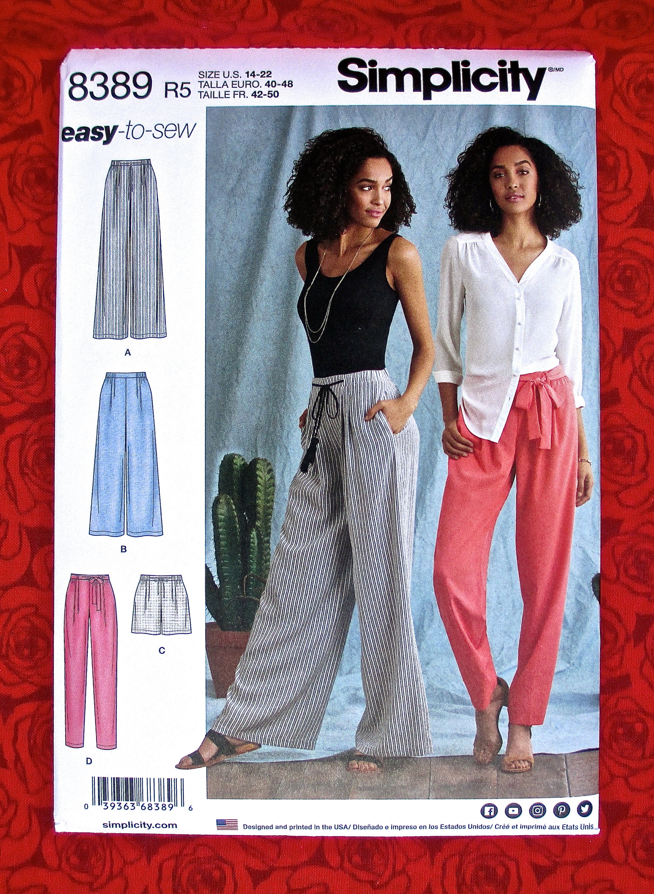 Simplicity Easy Sewing Pattern 8389 Long Pants, Pull-on, Shorts, Tie Belt,  Wide & Narrow Leg Fashion Sportswear, Sizes 14 16 18 20 22, UNCUT -   Canada