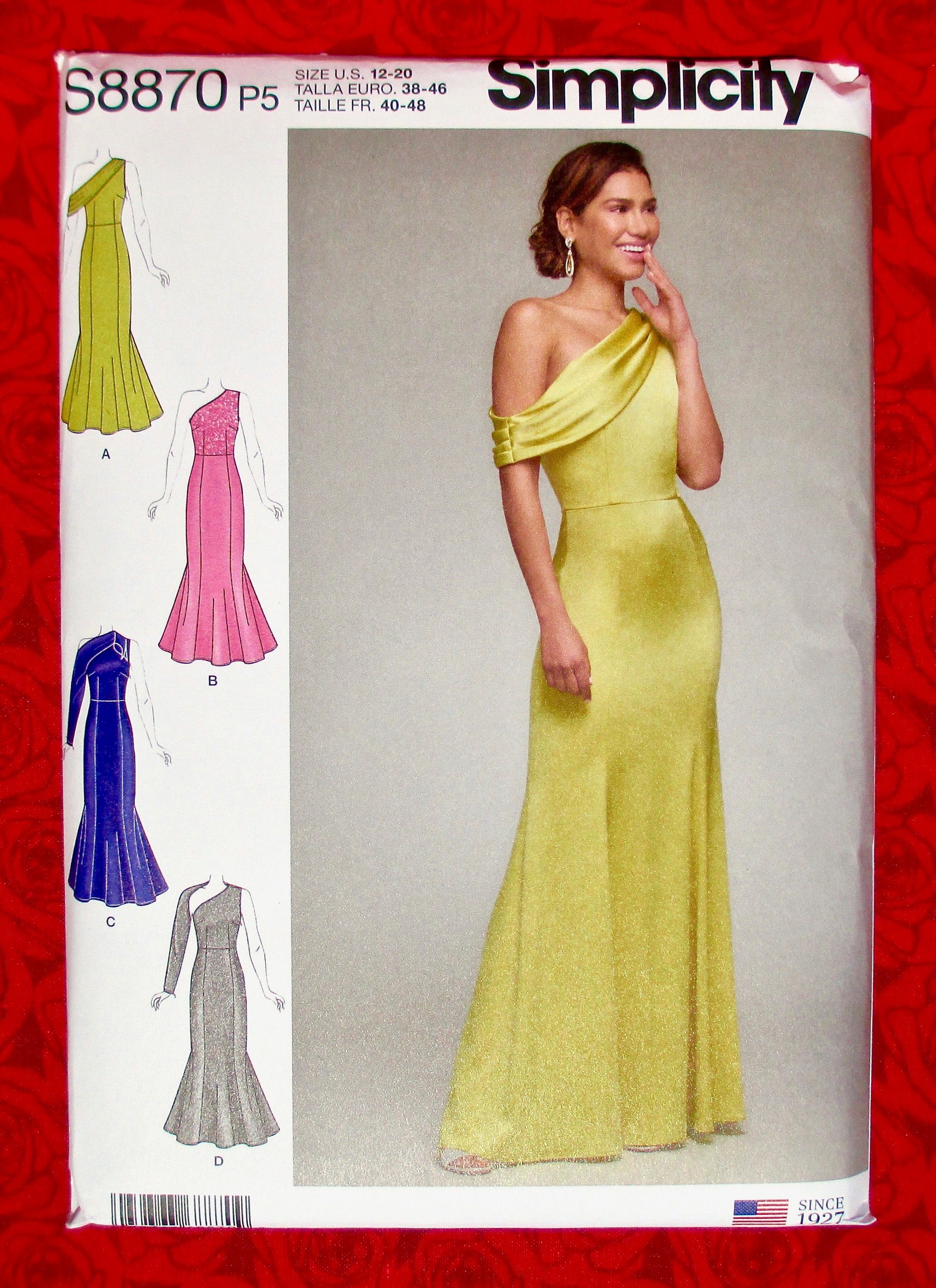 Simplicity Sewing Pattern S8870, Formal Mermaid Evening Gown, One Shoulder Dress, Miss & Petite Sizes 12 14 16 18 20, Wedding Bridal, UNCUT
