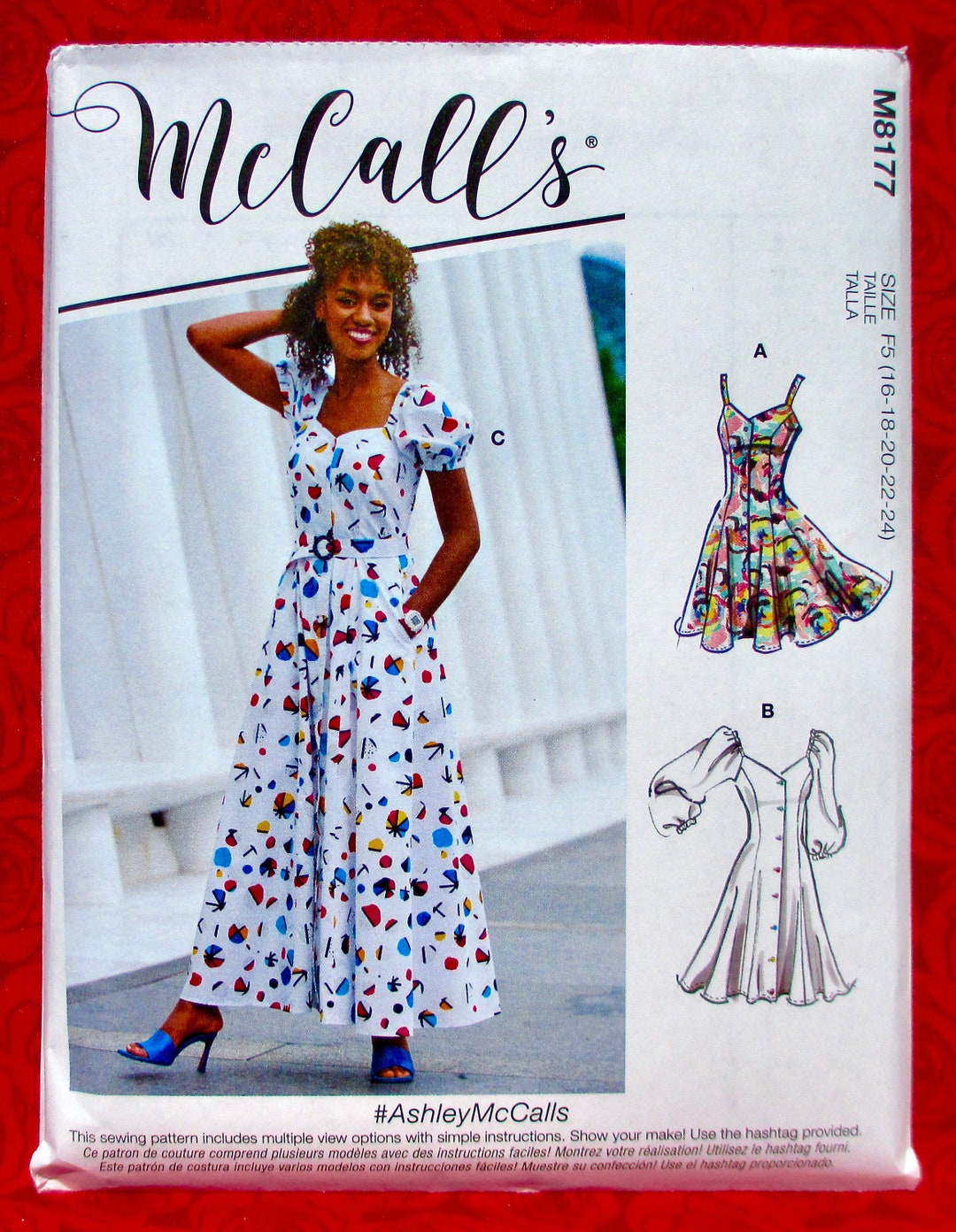 Mccall's Sewing Pattern M8177 Button Front Dress, Sundress, Princess Seams,  Fit & Flare, Misses' Sizes 16 18 20 22 24, Summer Fashion, UNCUT 