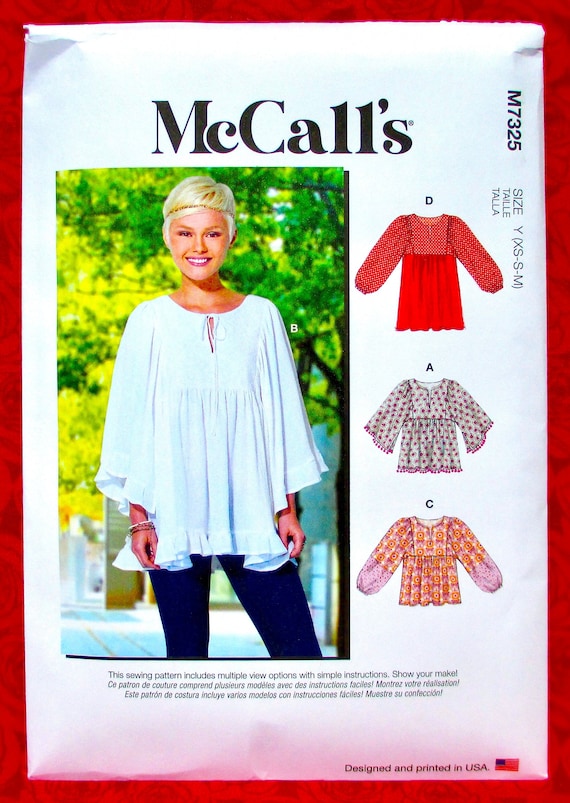 Mccall's Easy Sewing Pattern M7325, Tunic Top, Gathered, Loose