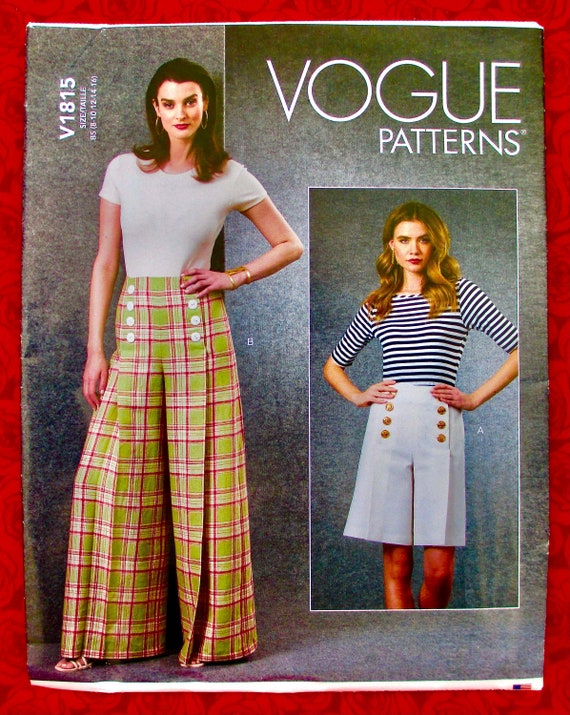 Vogue Easy Sewing Pattern V1815, Wide Leg Sailor Pants, Shorts, Miss Sizes  8 10 12 14 16, Spring Summer Nautical Fashion Sportswear, UNCUT