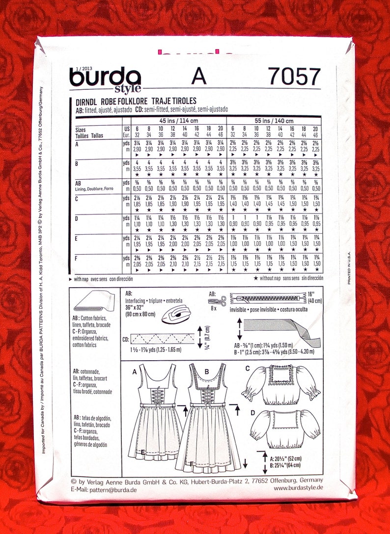 Burda Sewing Pattern 7057 Bavarian Folk Costume Dirndl Dress | Etsy