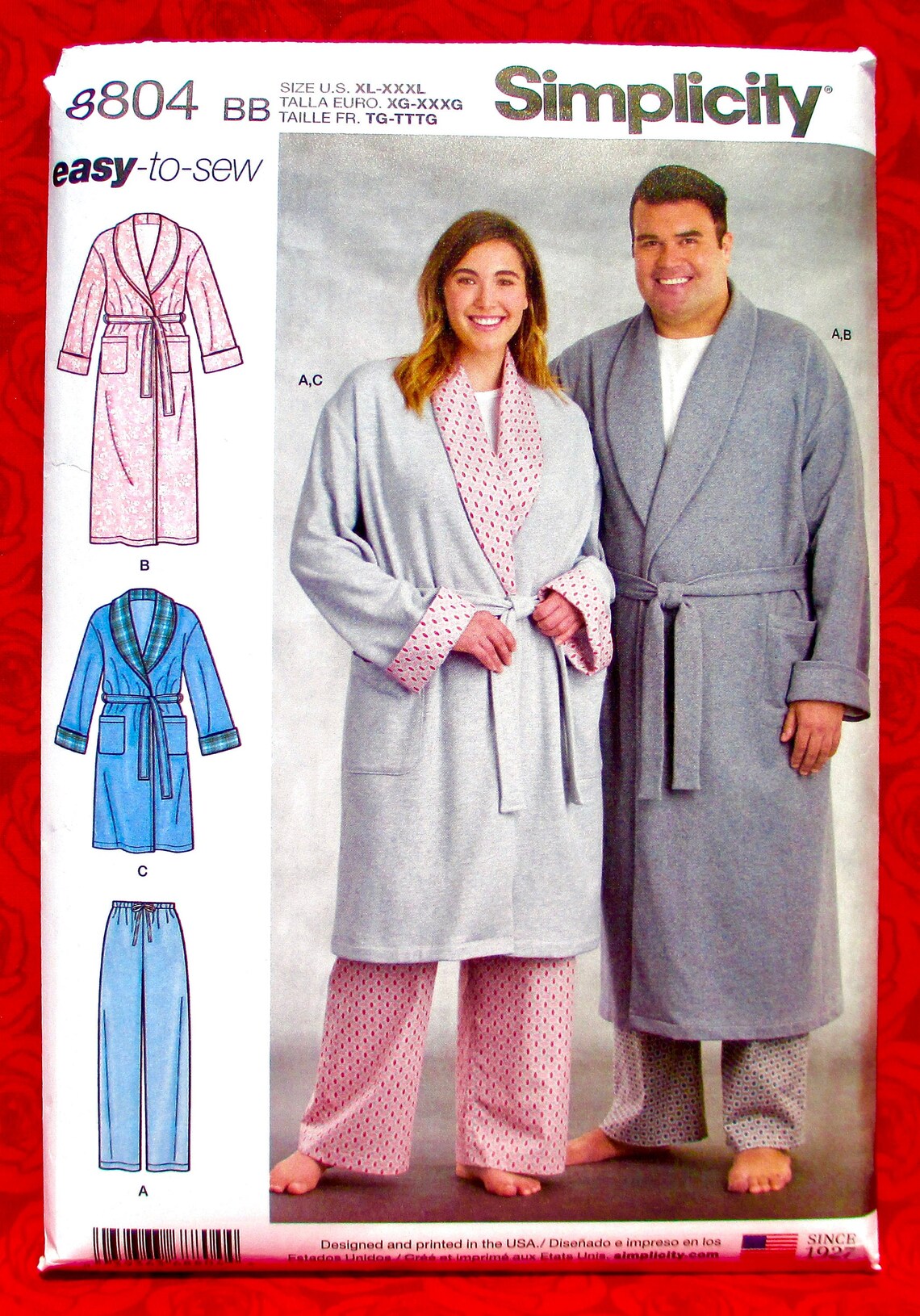 Simplicity Easy Sewing Pattern 8804 Shawl Collar Robe Pajama Etsy