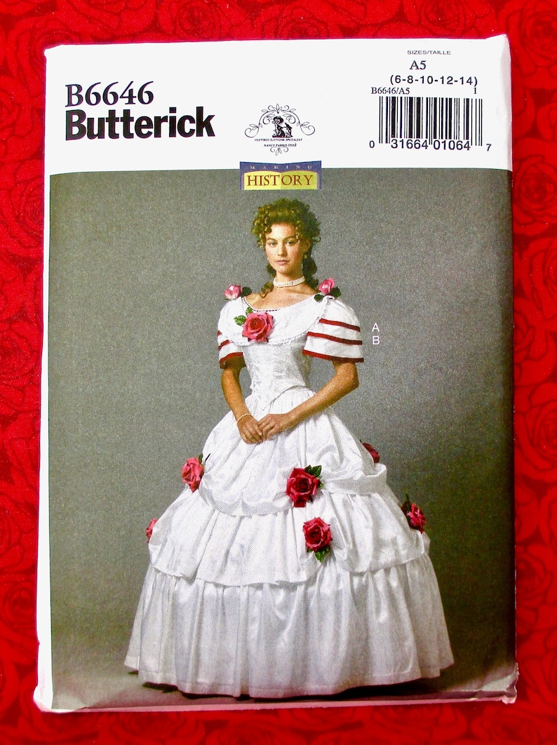 UNCUT Misses/' Size 6 8 10 12 14 Butterick Sewing Pattern B6646 Victorian 2-Piece Ball Gown 3 Tier Full Skirt 1800/'s Summer Dress Bodice