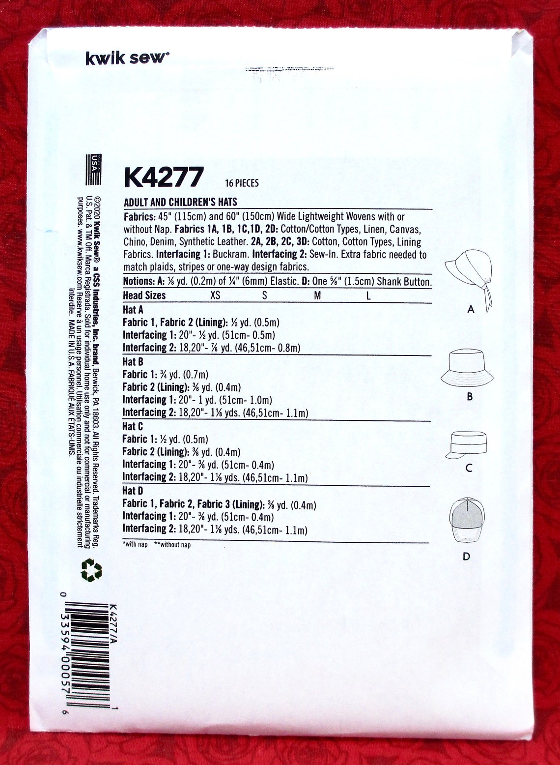 Kwik Sew Sewing Pattern K4277 Bucket Hat Cap Adult & Etsy