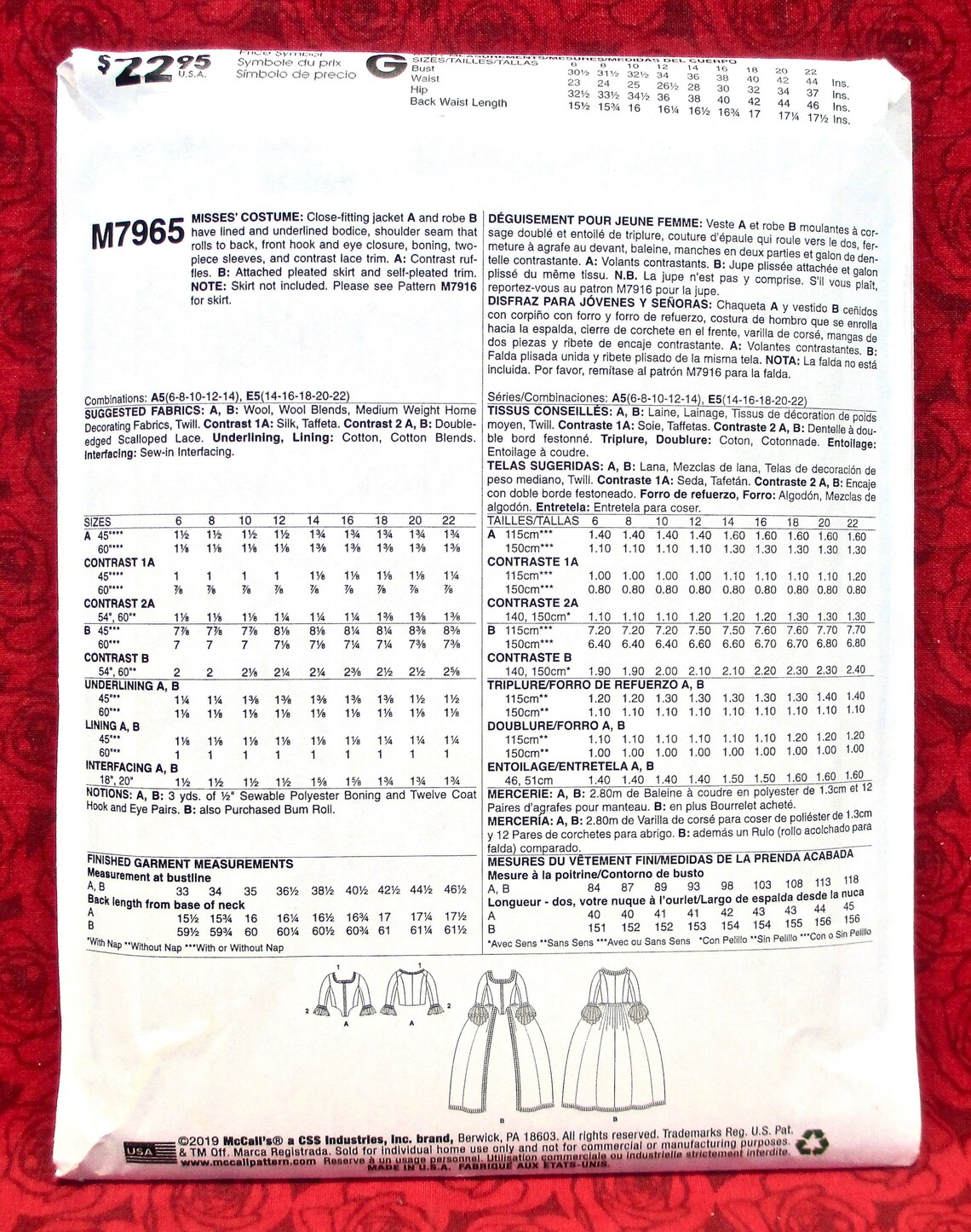 McCall's Sewing Pattern M7965 1700's Georgian | Etsy