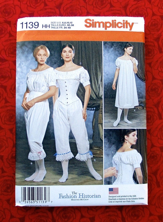 Simplicity Sewing Pattern 1139, Chemise, Drawers Corset, Victorian