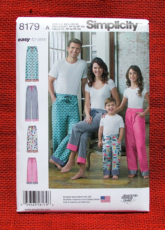 Simplicity Easy Sewing Pattern 8179 Lounge Pants, Pull-on Pajamas, Adult  Teen Child Sizes Xs S M L XL, Casual Leisure Sleep Wear Gift, UNCUT 