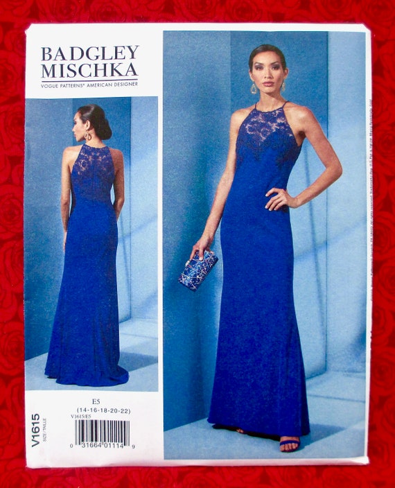 Vogue Sewing Pattern V1615 Fitted Evening Gown, Train, Lace Yoke