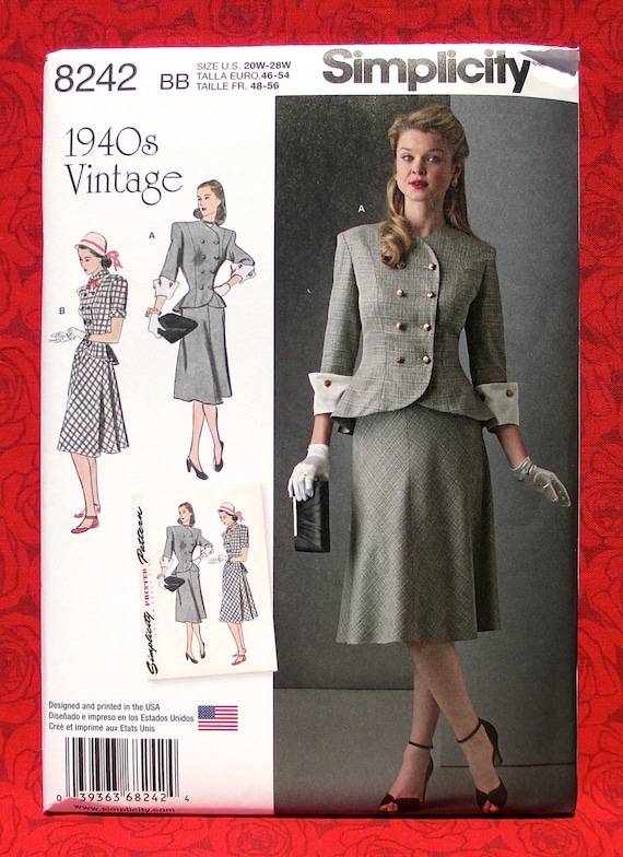 Simplicity Ladies Sewing Pattern 8242 1940s Vintage Style Jacket /& Shirt ...