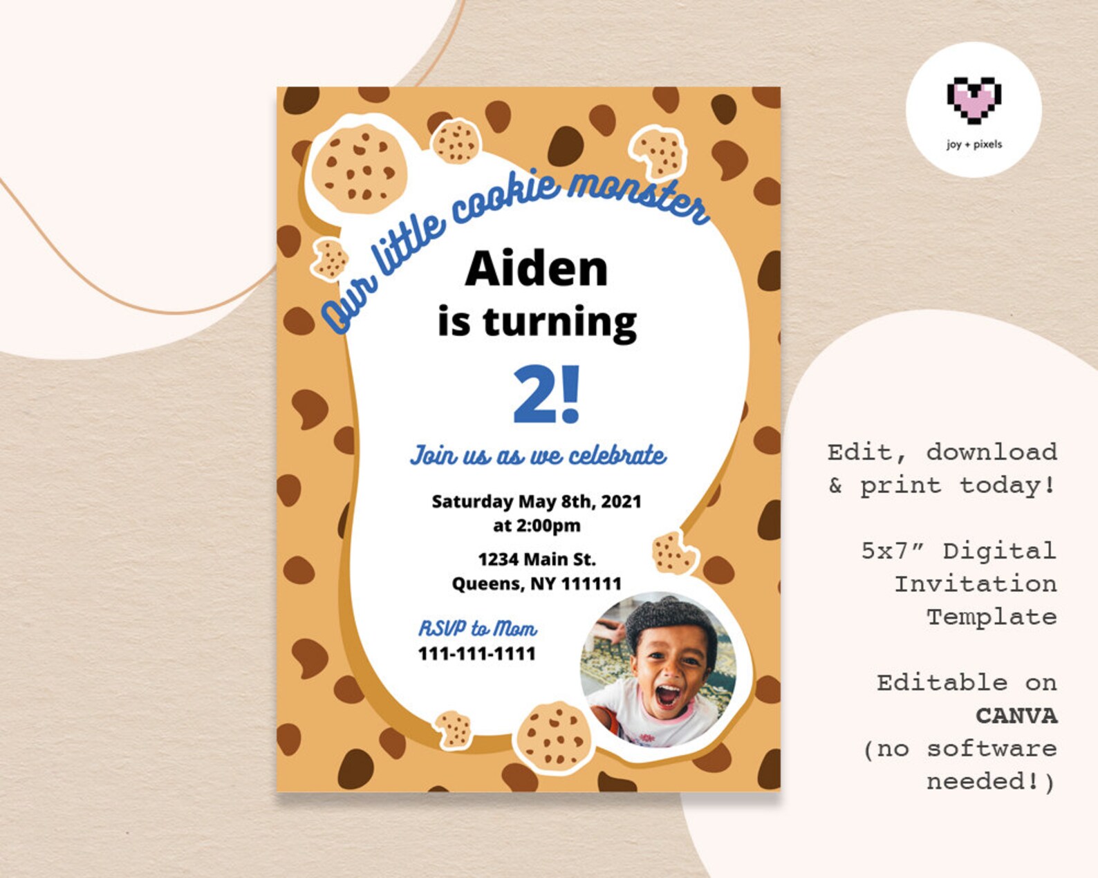 EDITABLE TEMPLATE Cookie Monster Inspired Birthday Invitation Canva