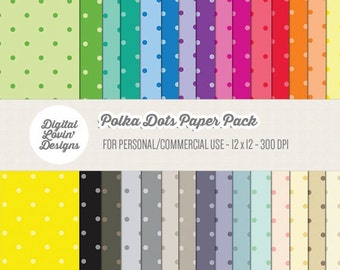 INSTANT DOWNLOAD - 30 Polka Dots Papers for Scrapbooking, Crafts, Invitations for Commercial and Personal Use